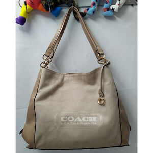 Coach Dalton Bag 31 Taupe Canvas Leather 3 Compartments Shoulder Bag